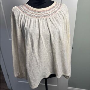 Madewell Superlight Jacquard Embroidered Smocked Top organic cotton